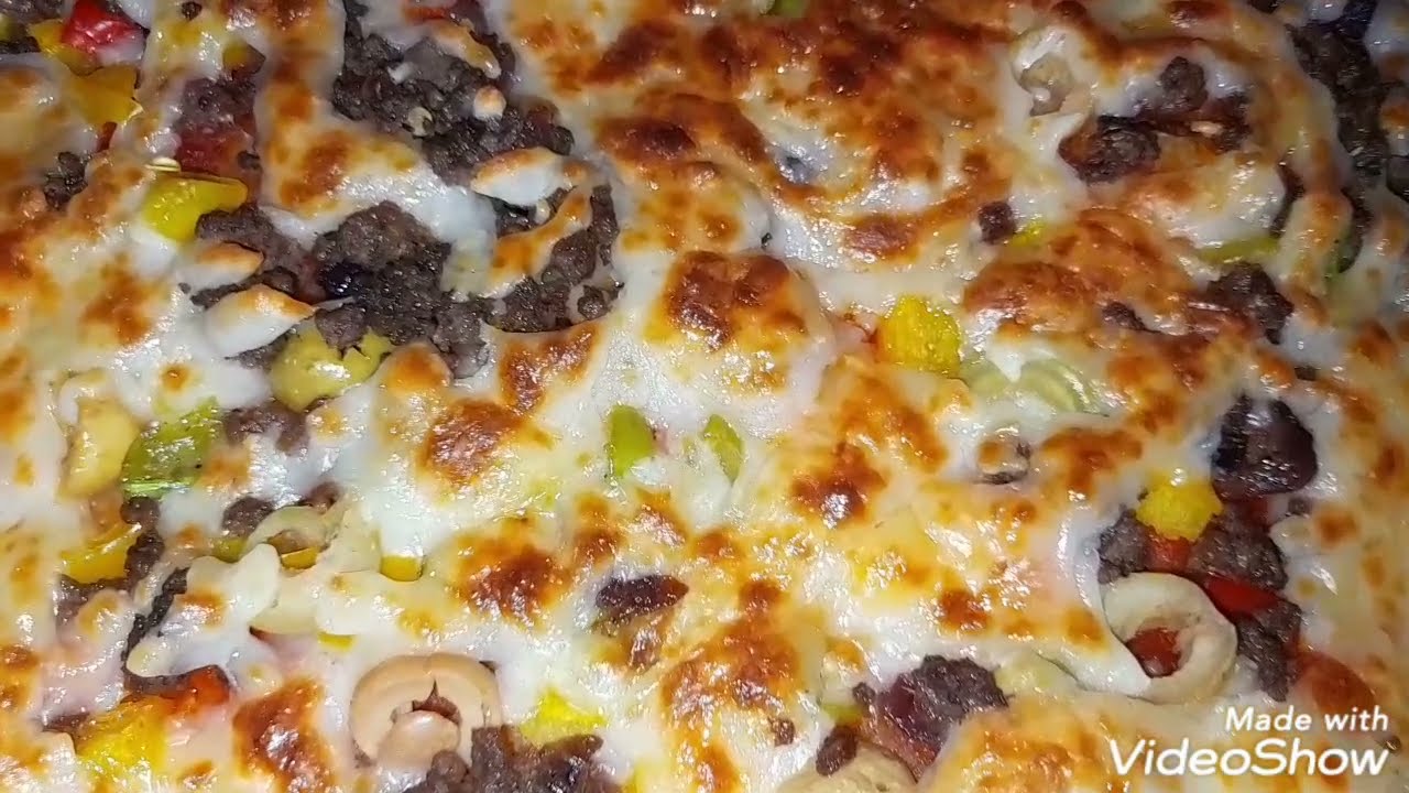 احلى بيتزا باللحمه المفرومه واكبر بيتزا
