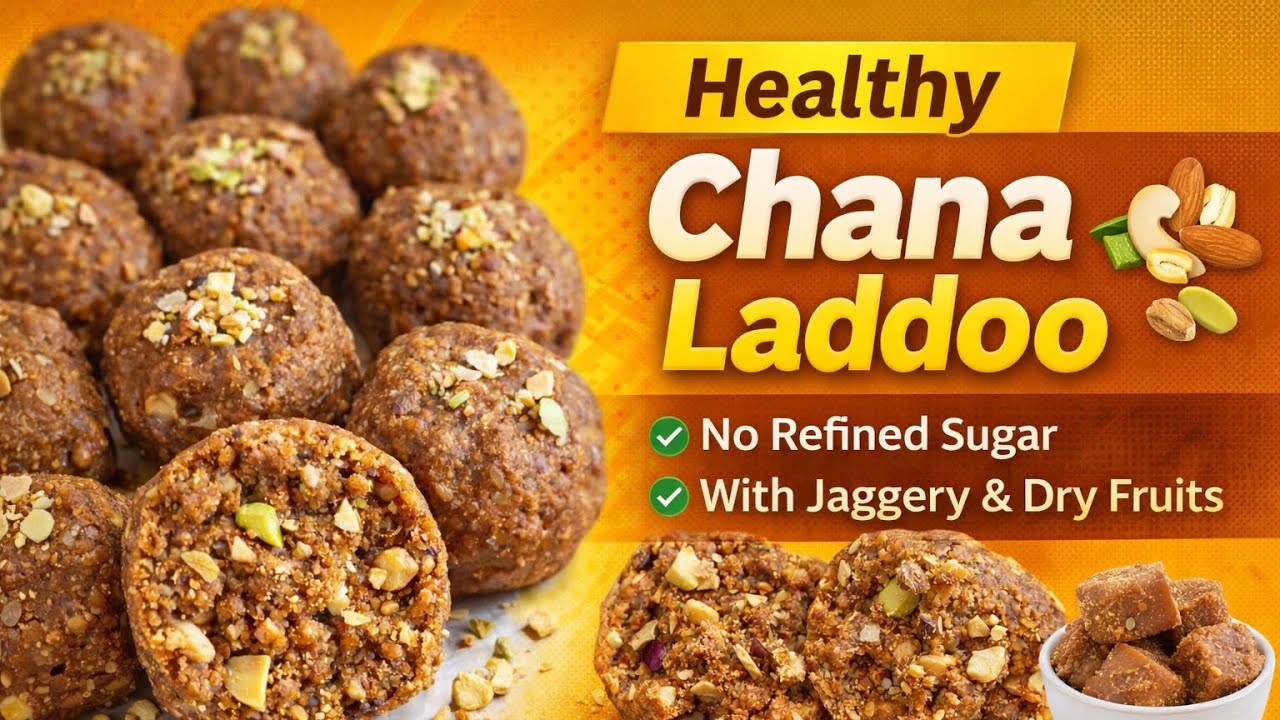 Protein Rich Chana Gud Laddoo recipe | No Sugar Sweet | Roasted Chana Dry Fruit Laddoo