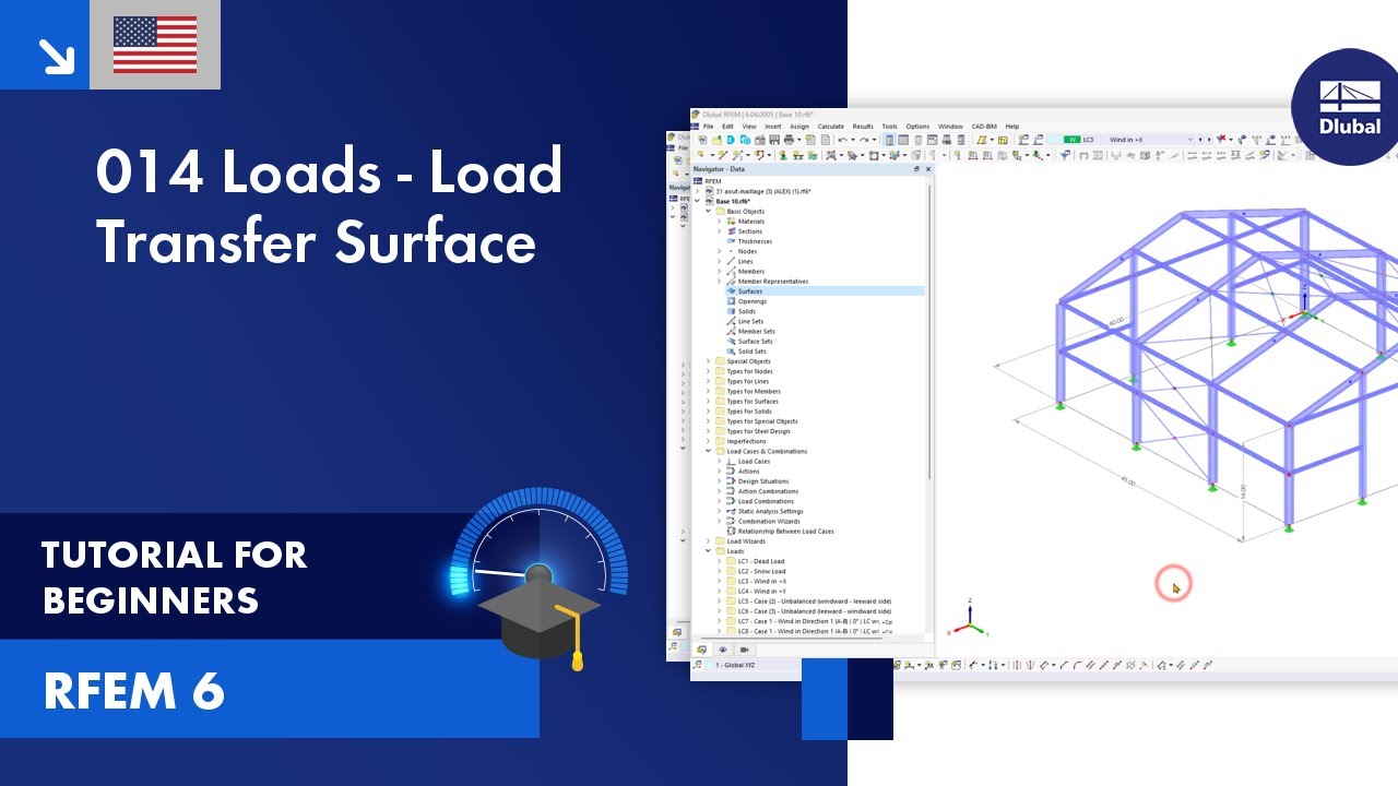 Учебное пособие по RFEM 6 для начинающих | 014 Нагрузки | Поверхность передачи нагрузки (США)