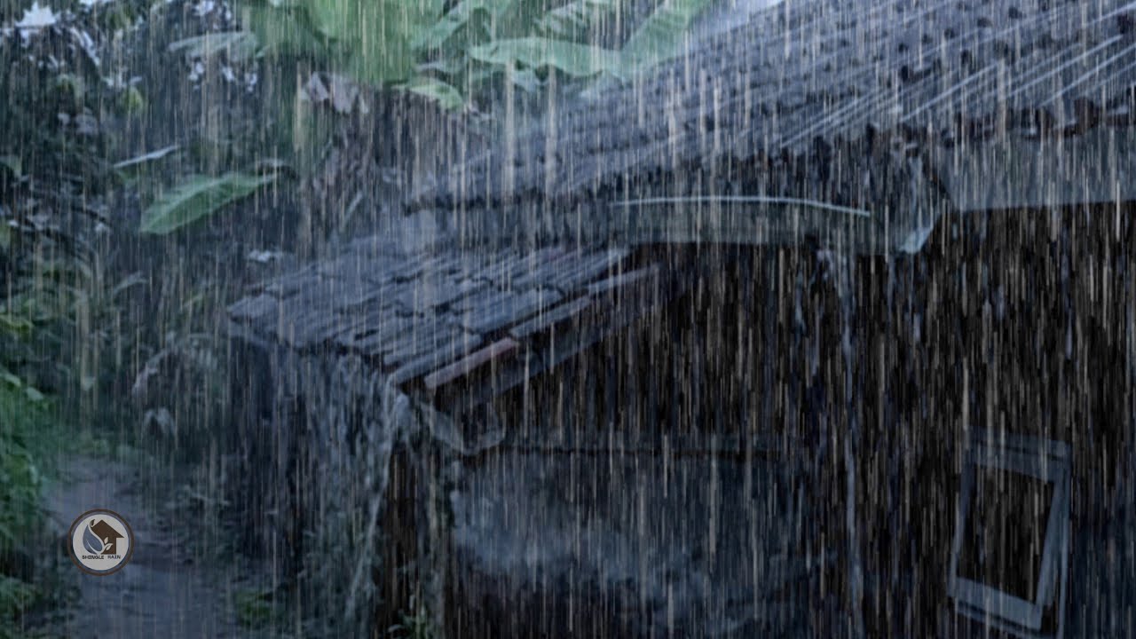 Heavy Rain on a Small Village Roof &ndash; Remote Countryside Shelter
