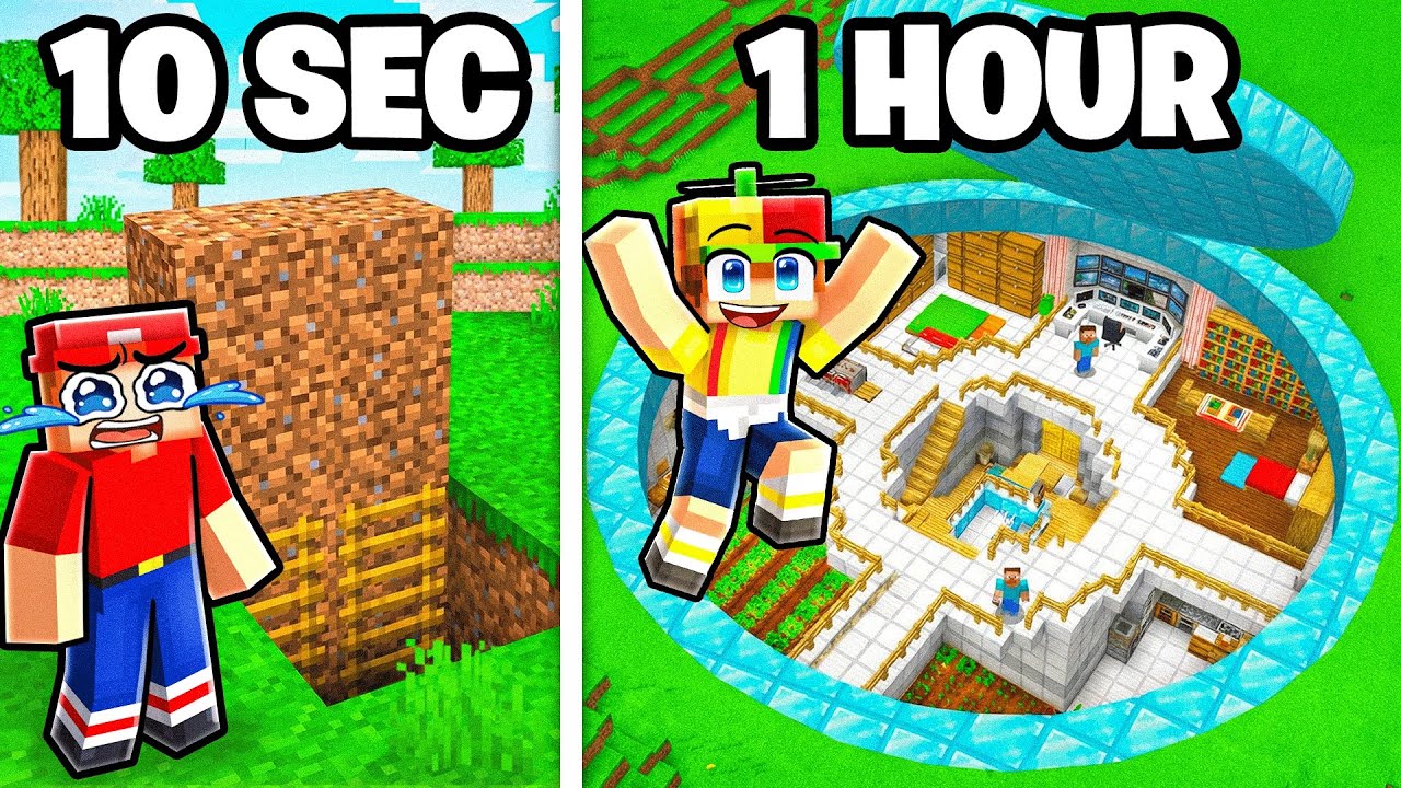 10 Second vs 1 Hour SECRET BUNKER Build Battle!