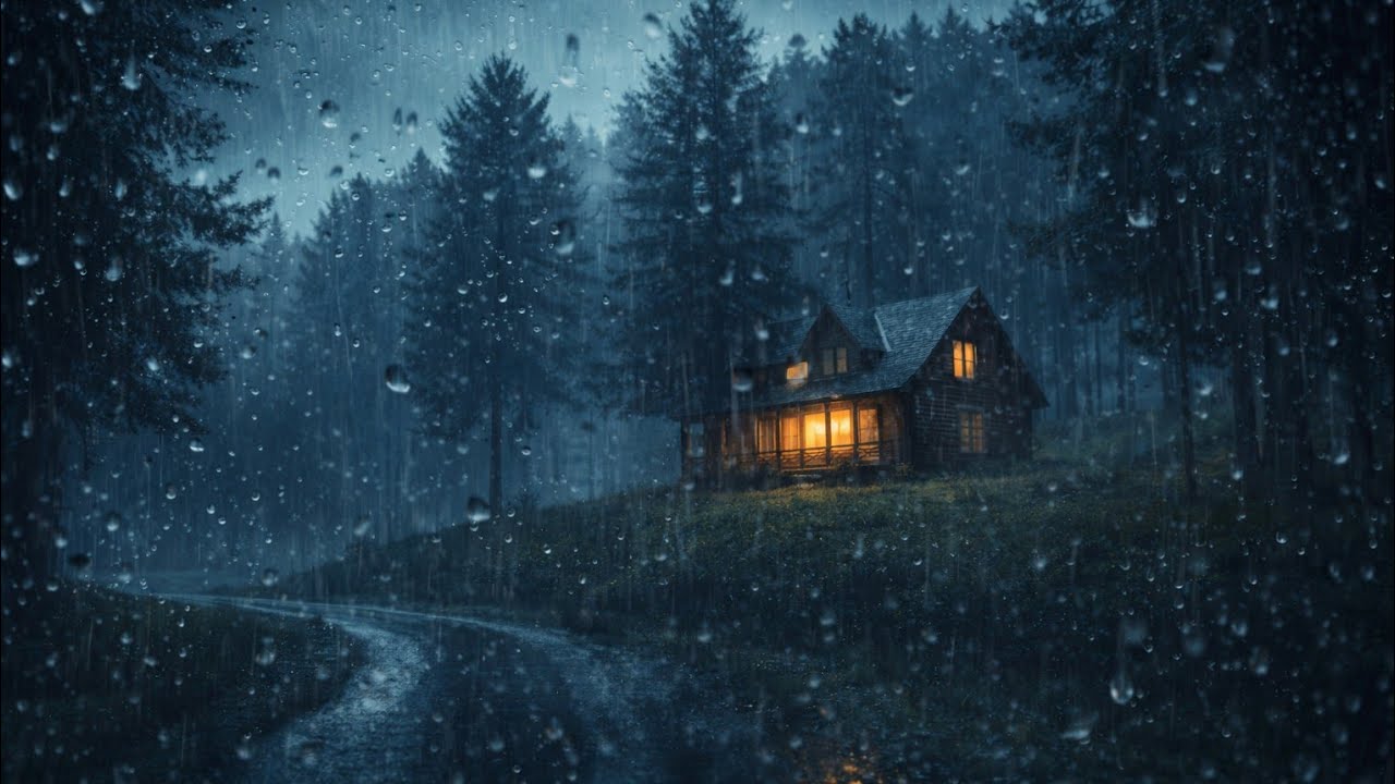 Durma Profundamente na Cabana 🌧️ Som de Chuva Forte e Trovões Noturnos Relaxantes | Esqueça a ansied
