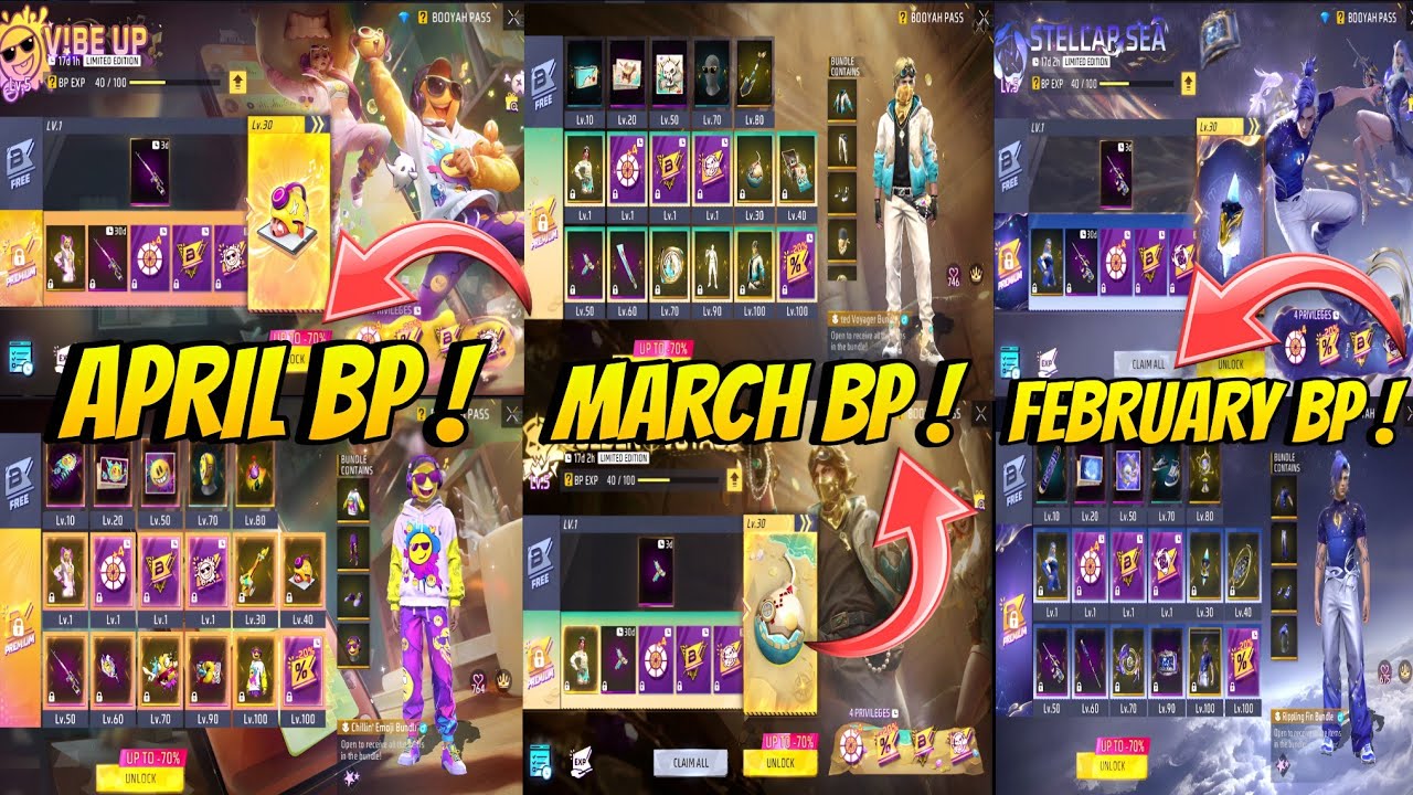 APRIL BOOYAH PASS REVIEW 🤯🥳 FEBRUARY, MARCH & UPCOMING BOOYAH PASS FREE FIRE