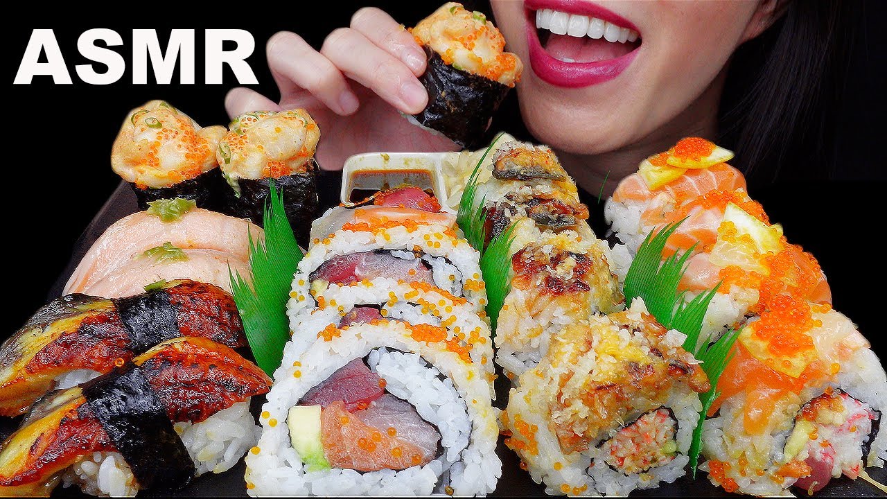 ASMR SUSHI PLATTER *SPECIAL ROLLS, SALMON, TUNA, NIGIRI* MUKBANG 먹방 (No Talking) EATING SOUNDS