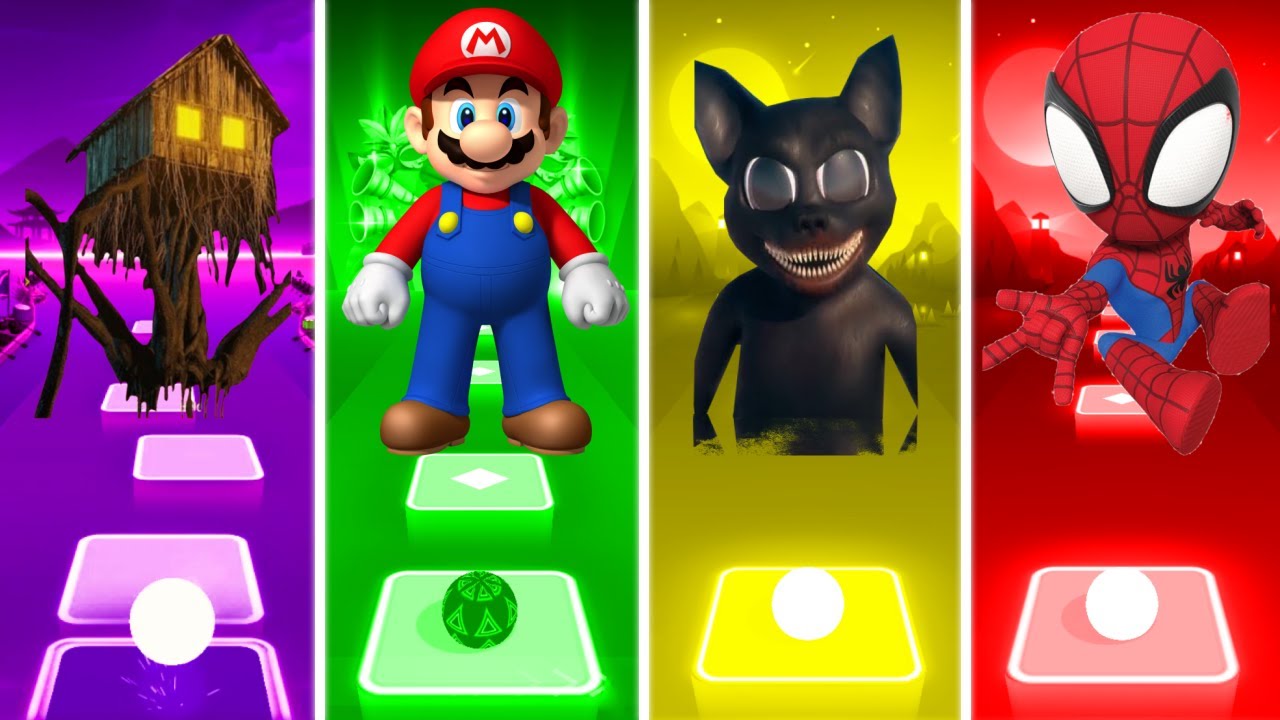 House Head Vs Super Mario Vs CARTOON CAT Vs Spiderman - Tiles Hop EDM Rush!