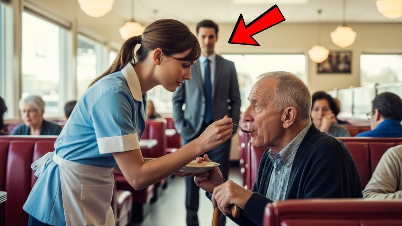Kelnerka codziennie karmiła słabego starca… aż nagle pojawił się jego miliarder syn