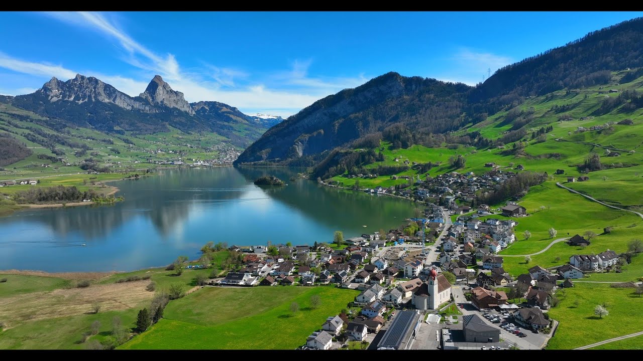 Discover Lake Lauerz in spring &ndash; captured in stunning 4K drone footage