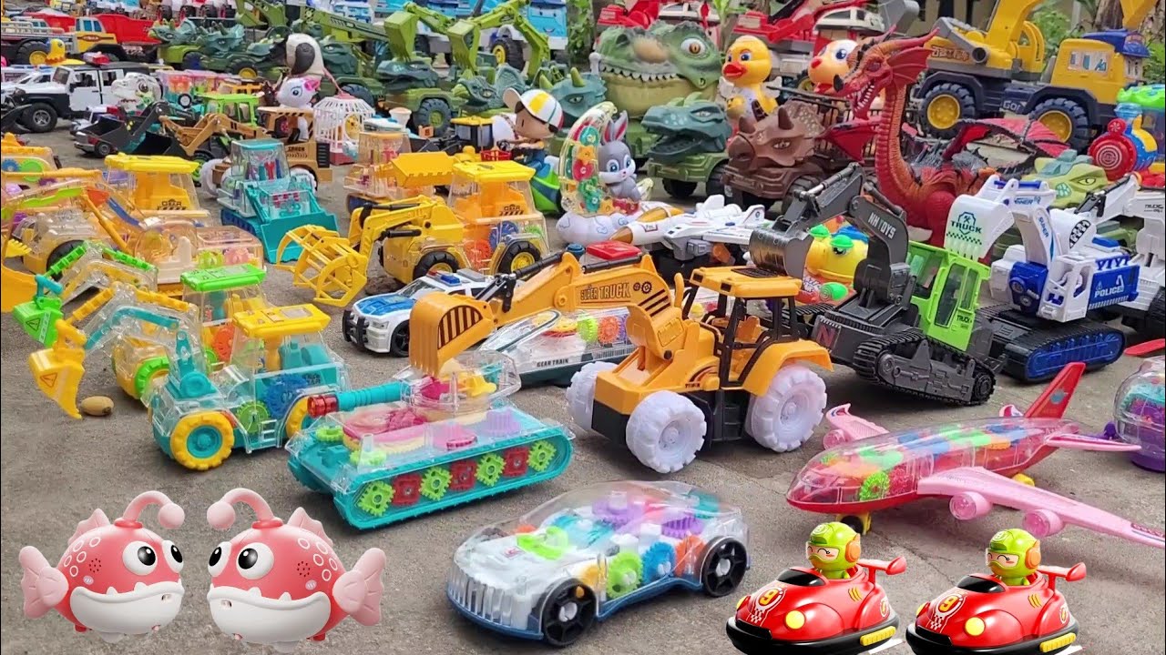 Unboxing Electric Multifunction Police Car, Electric Gear Train, RC School Bus, RC Stunt Dump Truck