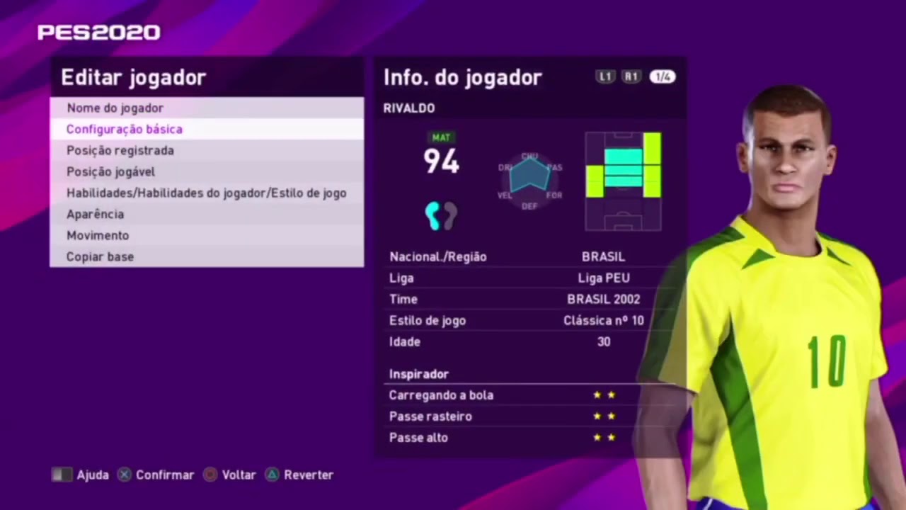 PES 2020 - criando jogador - Rivaldo
