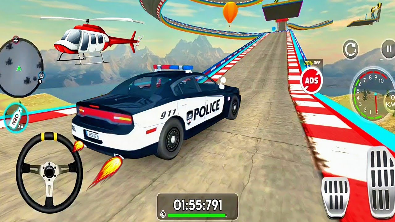 Police Mega Ramp Challenge 🚓🚁 Dump Truck, Train & Helicopter Drive! 😨