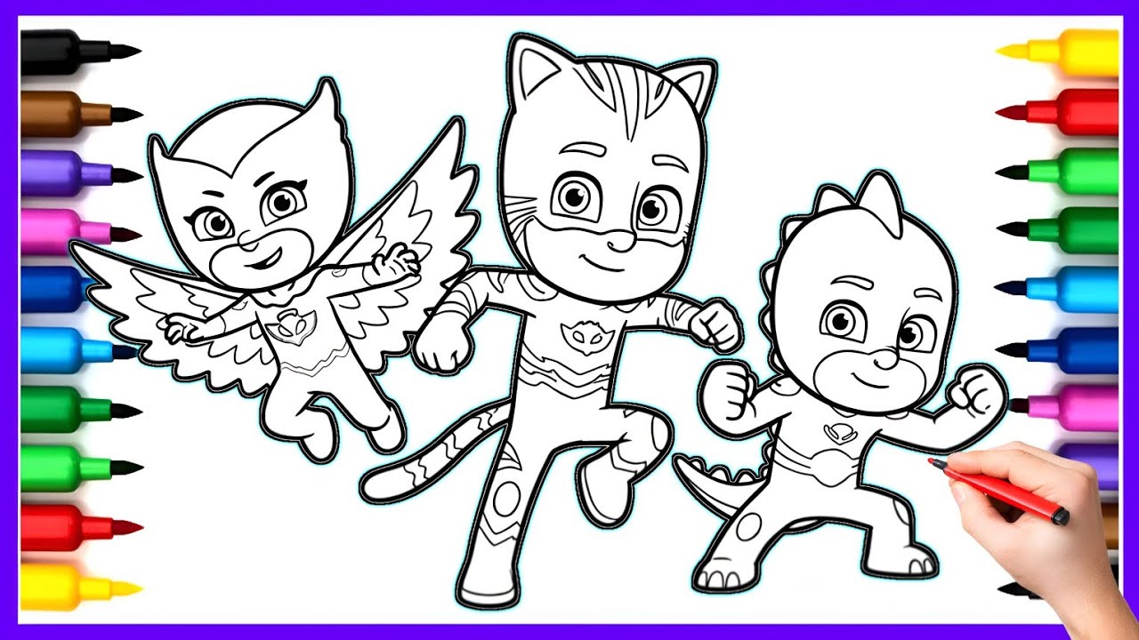 How to drawing and coloring PJ Masks: Catboy, Owlette and Gekko | Let's Color