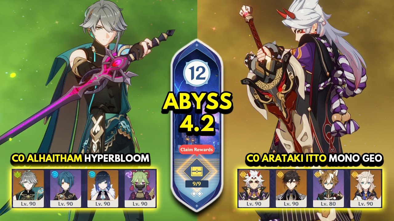 C0 Alhaitham Hyperbloom & C0 Itto Mono Geo | Spiral Abyss 4.2 Floor 12 9 Stars | Genshin Impact 4.2