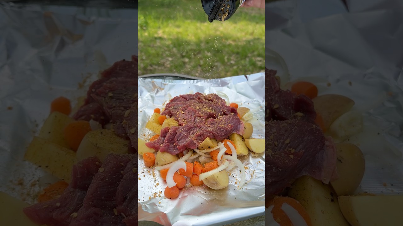 Foil packet cooking on the campfire 🔥