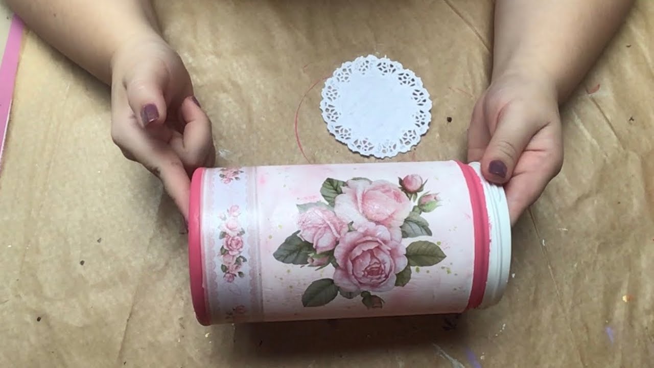 Reciclando Pote Plástico com Decoupage Estilo Shabby Chic - Decoração Romantica