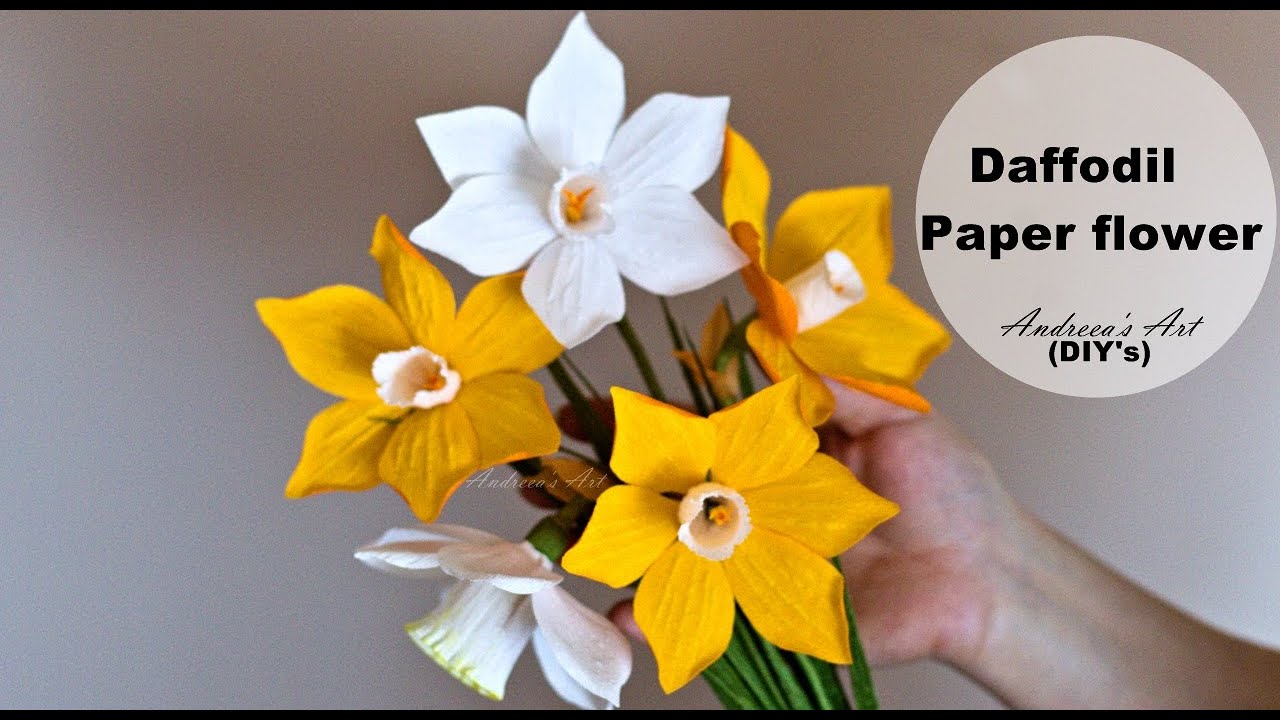 💛 Narcise de hârtie creponată 🌼 Daffodil Paper Flower Easy Paper Flower  NARCISSUS