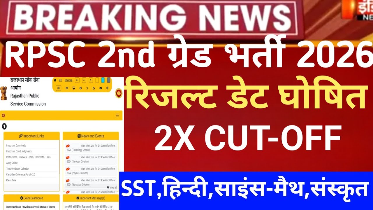 RPSC 2nd grade Sst,Hindi result 2026/RPSC 2nd grade Cut-off 2026/Rpsc second grade Safe-Score 2026