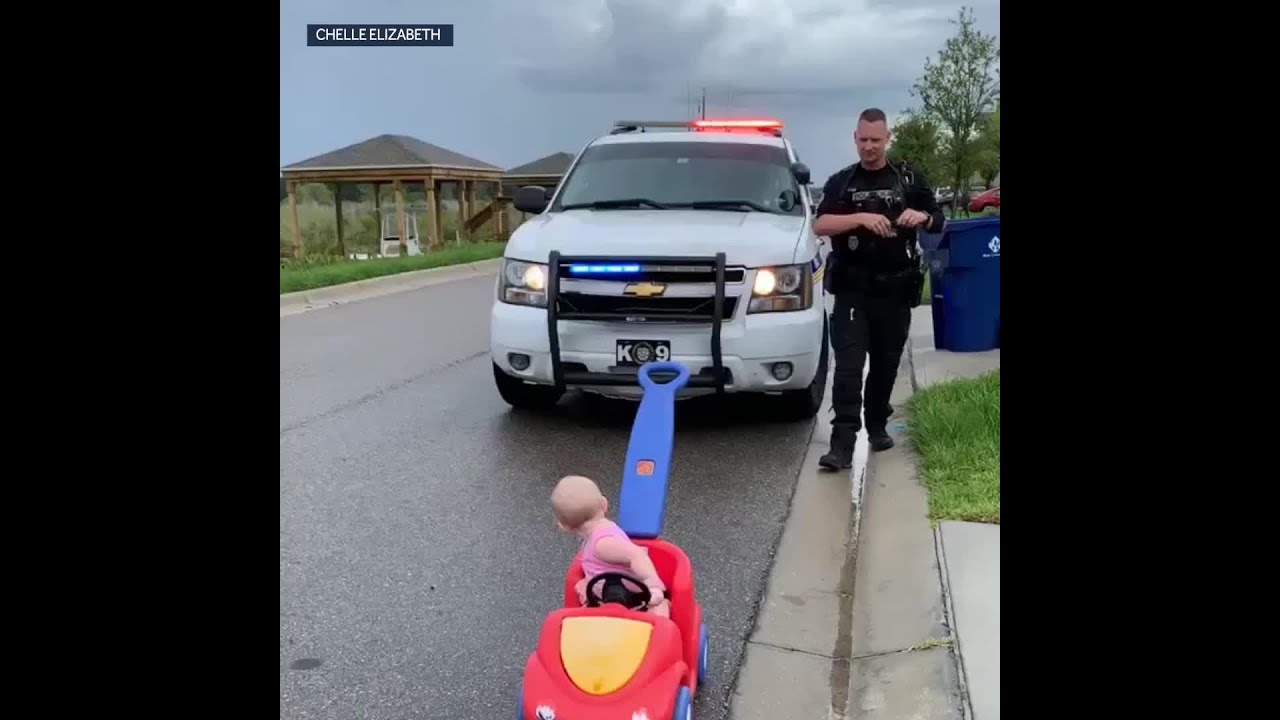 Adorable video shows police officer dad &lsquo;pulling over&rsquo; 10-month-old daughter