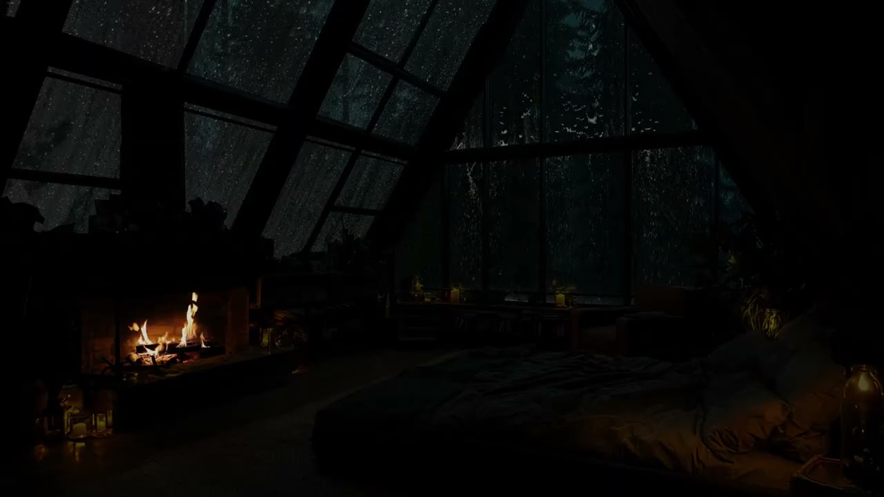 DEEP SLEEP in 5 Minutes 🌧😴Rain - Thunder Sounds Outside the Window🔥Warm Fire for Calm Mind & Relax