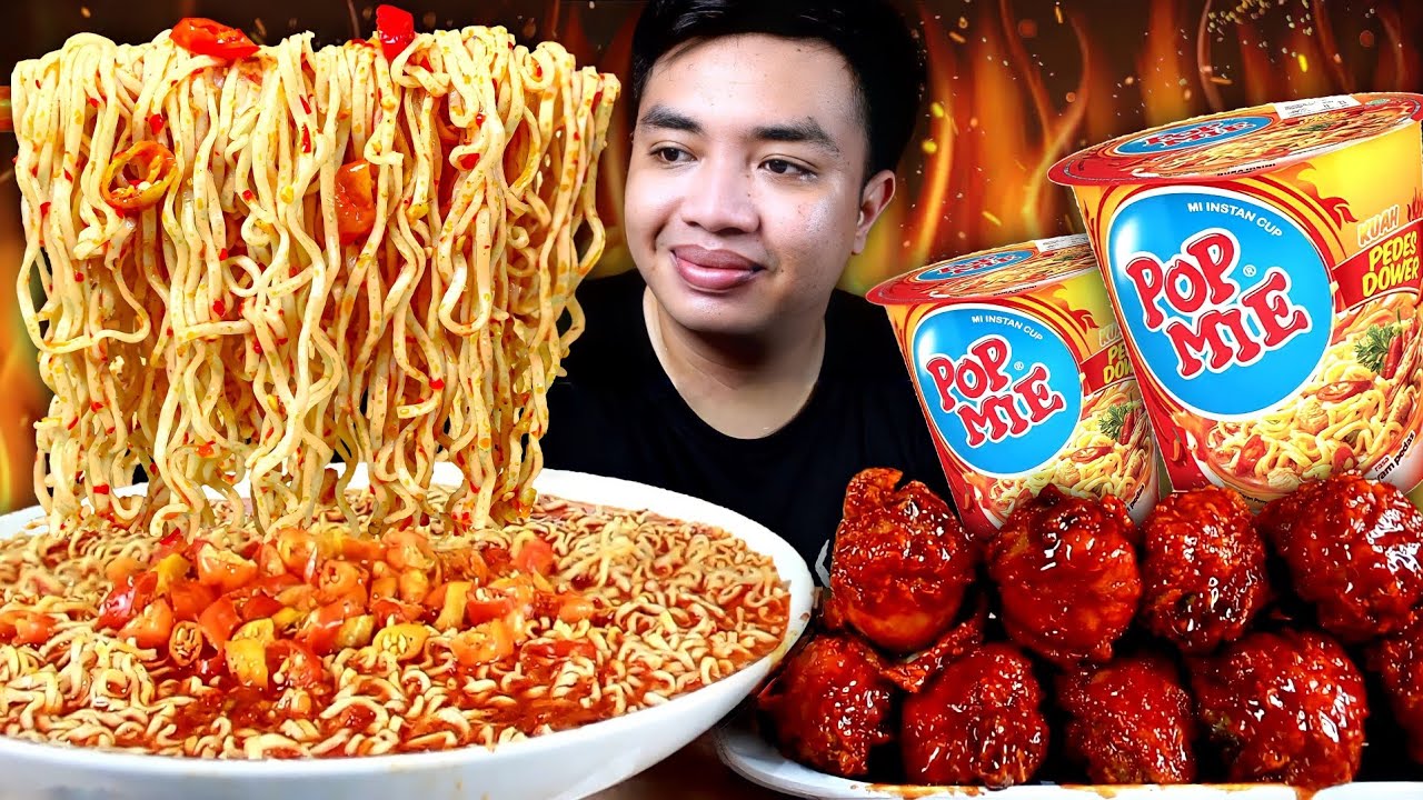 GILAA 🔥 MUKBANG POP MIE PEDAS DOWER EXTRA CABE RAWIT + AYAM KFC SAOS SAMYANG