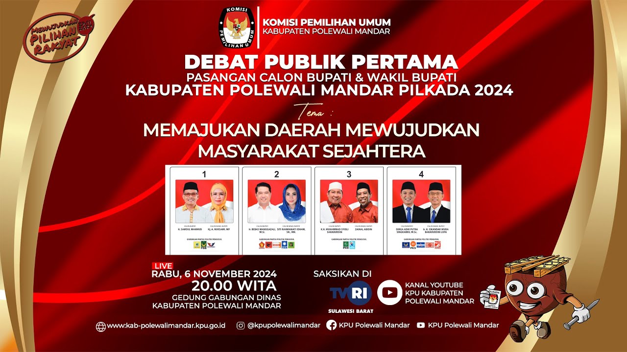 (live) DEBAT PUBLIK PERTAMA PASANGAN CALON BUPATI DAN WAKIL BUPATI KABUPATEN POLEWALI MANDAR