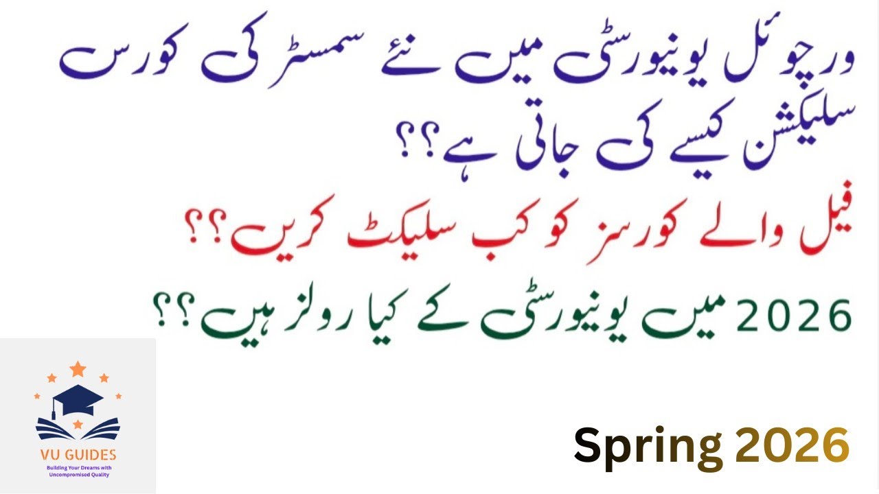 Course Selection Rules at Virtual University of Pakistan/ VU Course Selection Spring 2026 #vu 