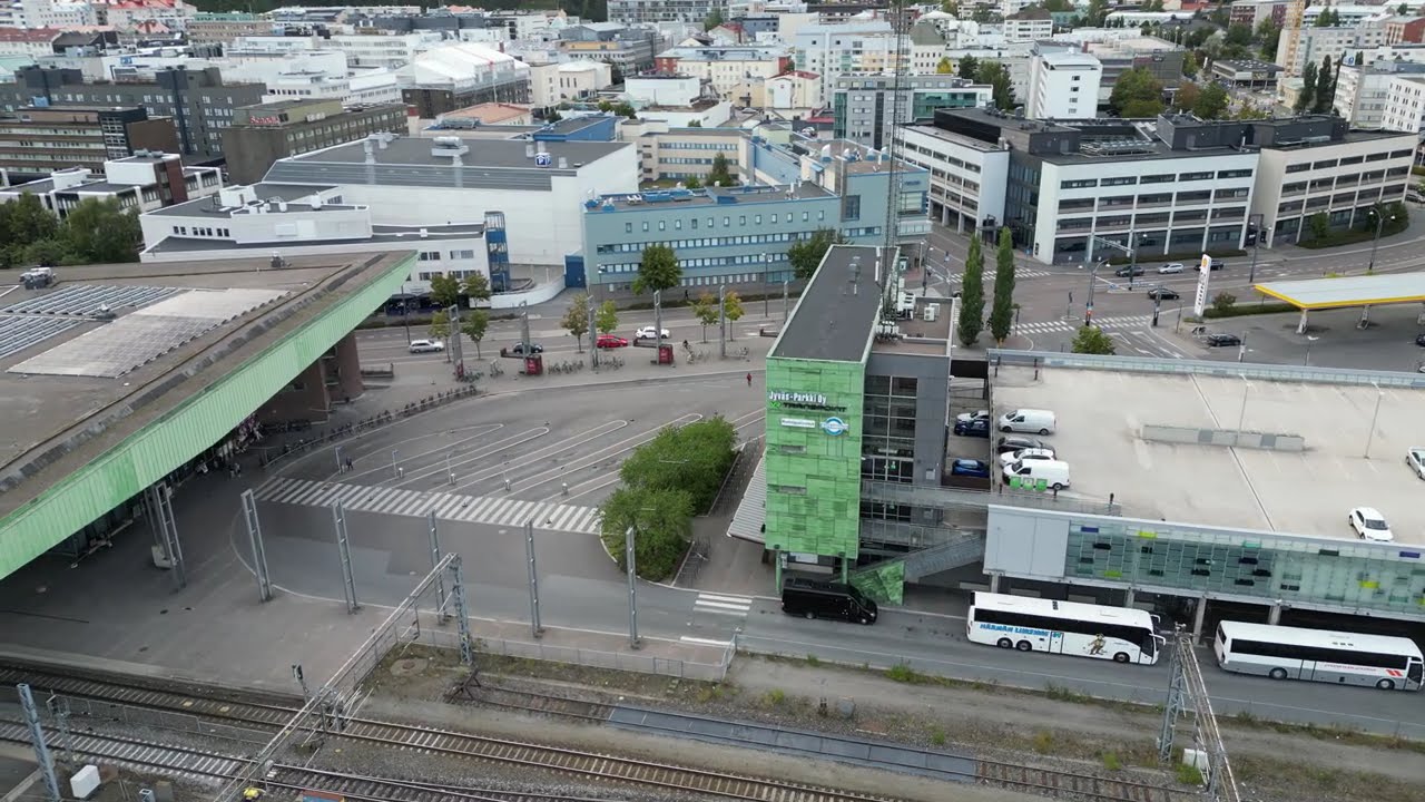 🚂 Steel Arteries: High-altitude view of the Jyväskylä Travel Center