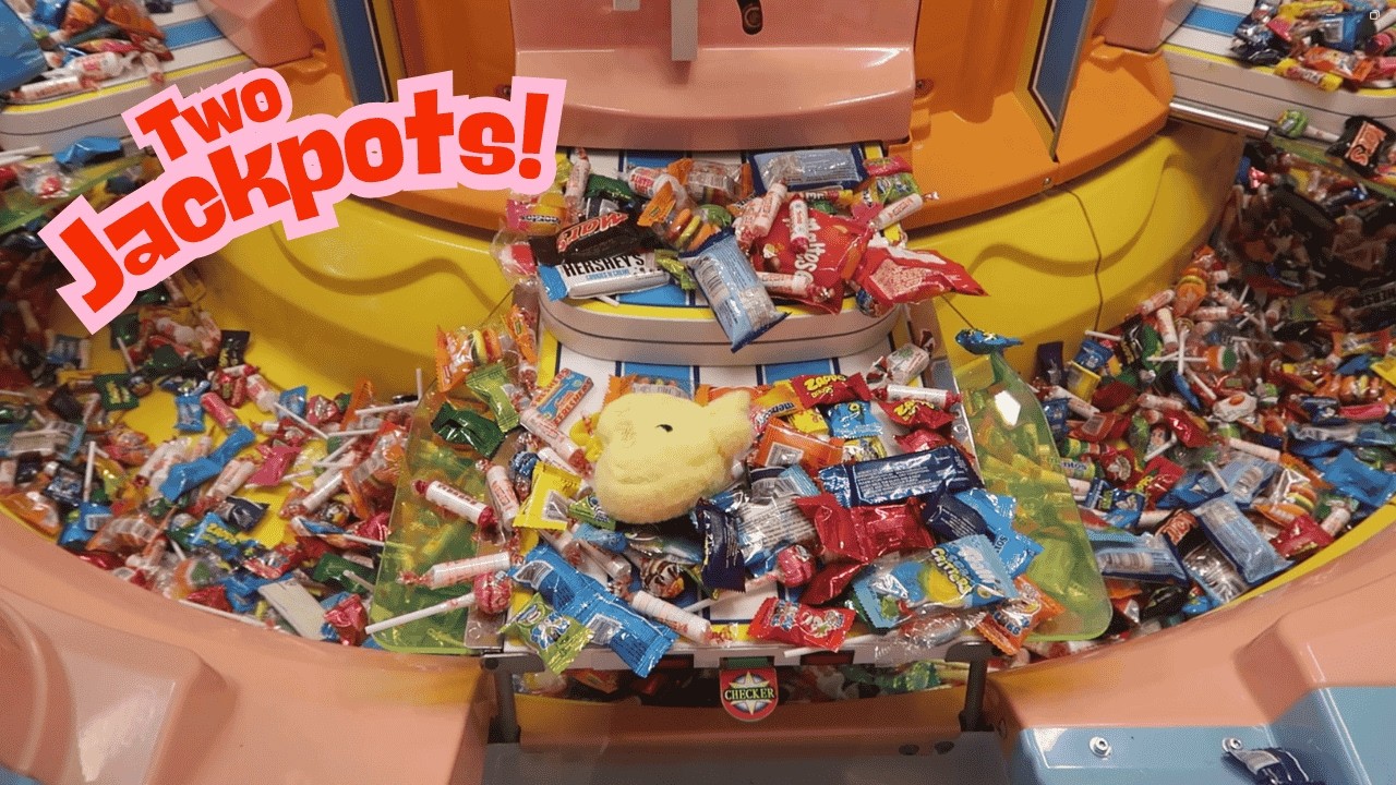 Winning 2 Candy Pusher JACKPOTS!! BIG SWEET LAND - Lots of Plush, Toys, Lollies, Candy and Sweets!!