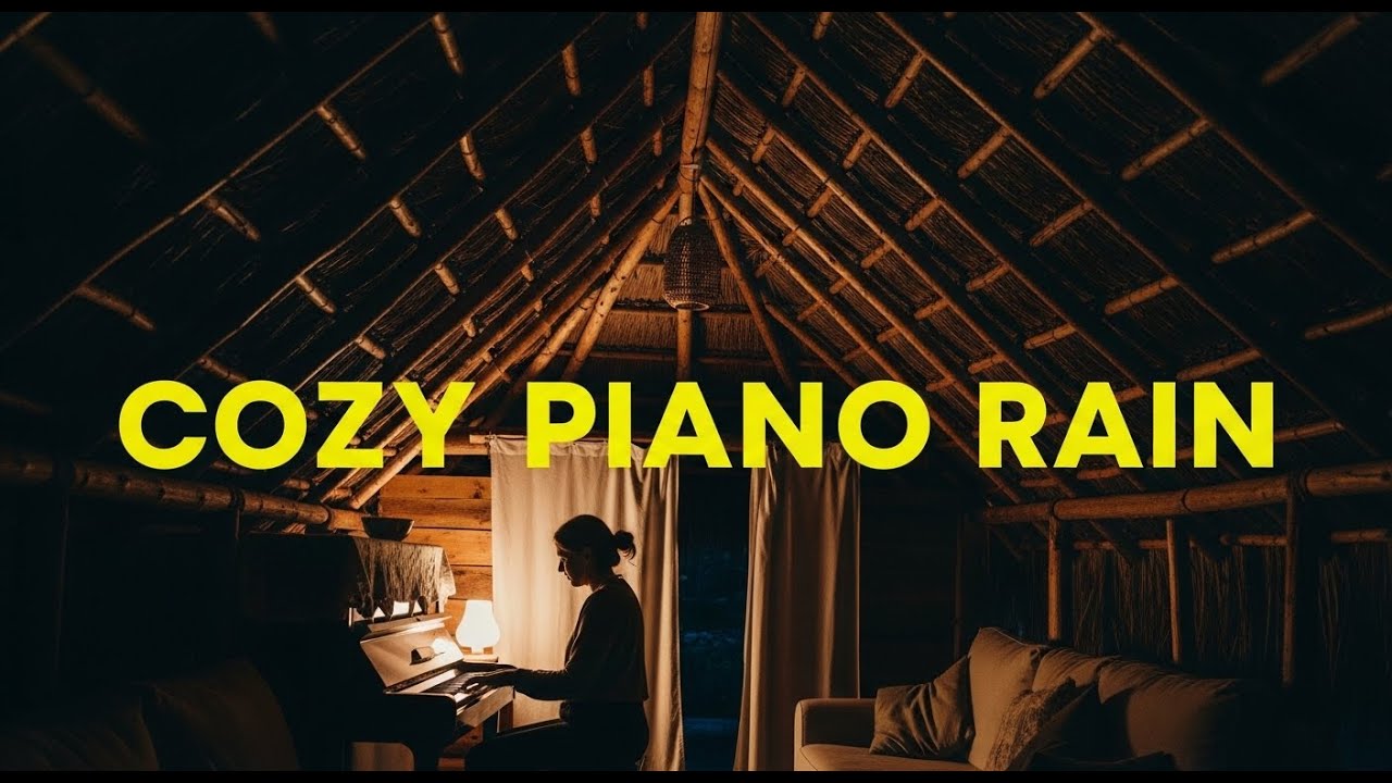 ASMR 10 HOURS: Rain on Thatch Roof & Soothing Piano (Cozy Hut Study Ambience)