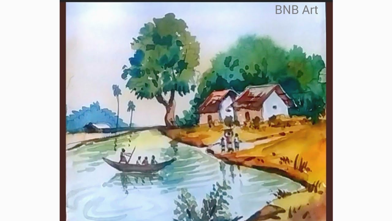 Easy Scenery Drawing in Watercolor | How to Draw Watercolor Scenery for Beginners ..