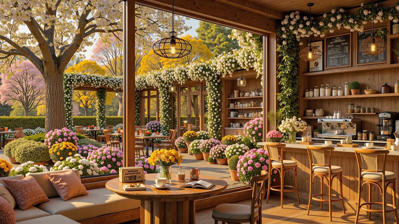 Beautiful Garden Cafe Ambience - Relaxing Spring Jazz with Nature Sounds for Study, Work & Focus