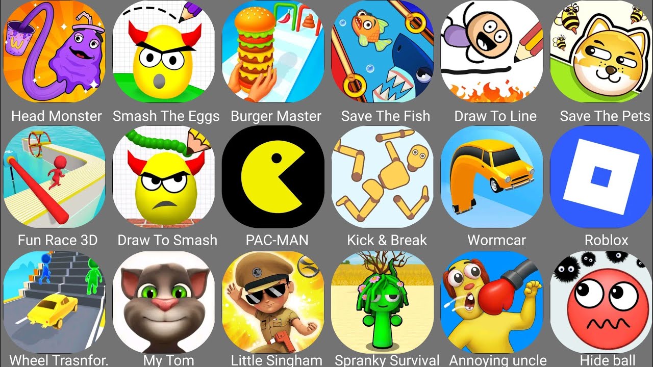 Spranky Survival, Save The Fish, Kick & Break, Stretch Guy, Doge Rescue, Food Run, Food Run, Granny