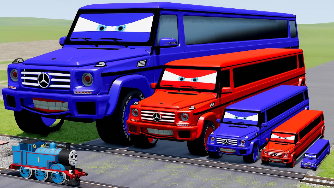 Big & Small Long Red Vizor vs Big & Small Long Blue Vizor vs Trains | BeamNG.Drive