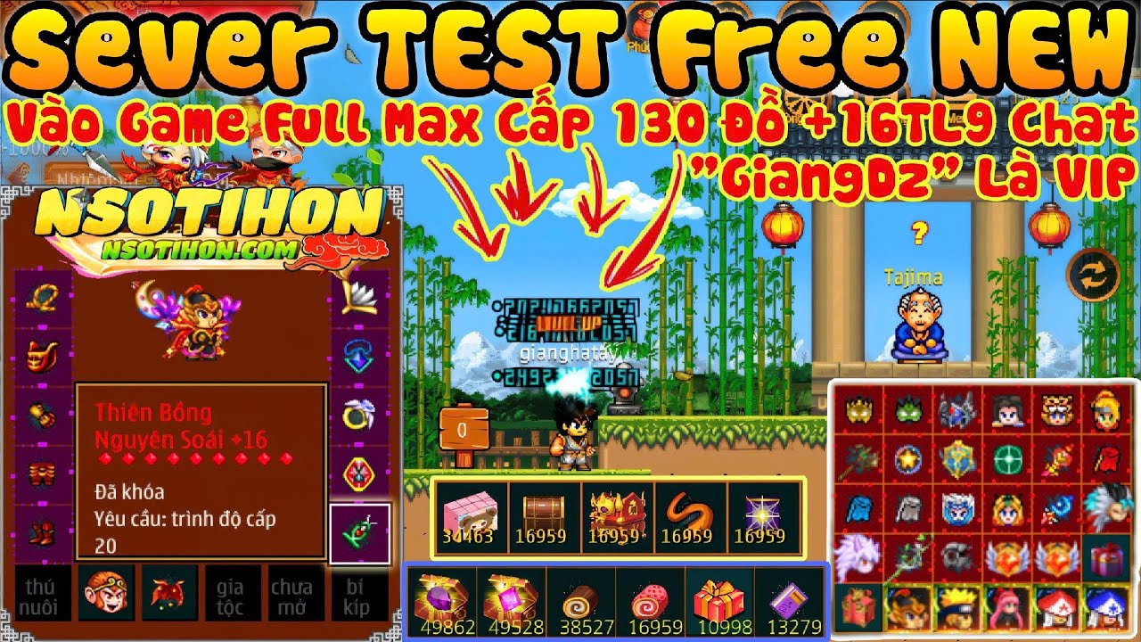 Ninja School Online Lậu Miễn Phí Lên Ngay Lever 130 Nhận Full Đồ Thiên Bồng +16TL9 Max Yên Xu Lượng