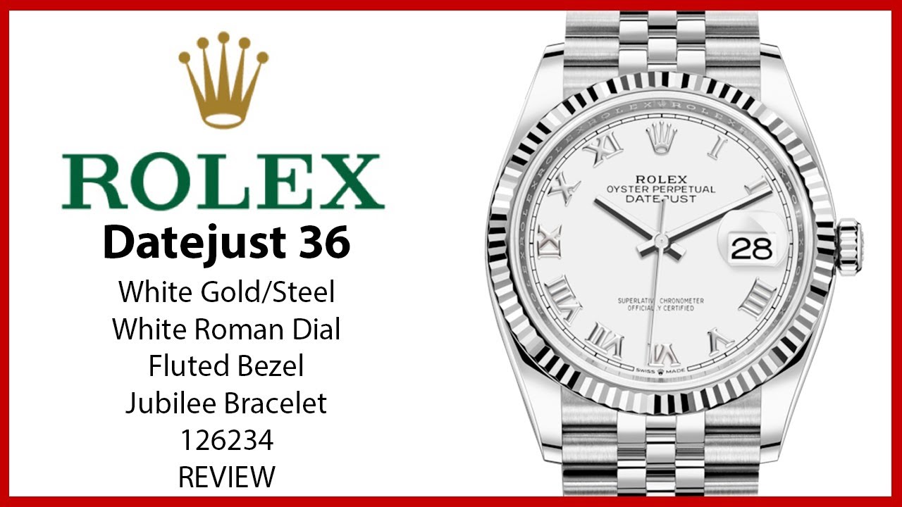 ▶ Часы Rolex Datejust 36 из белого золота/стали с белым римским циферблатом, рифленым безелем и б...