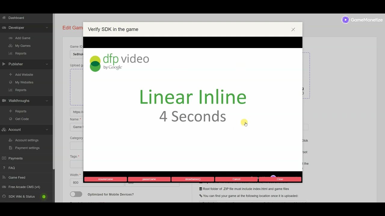 Game ZIP Upload to gamemonetize.com and test ADS