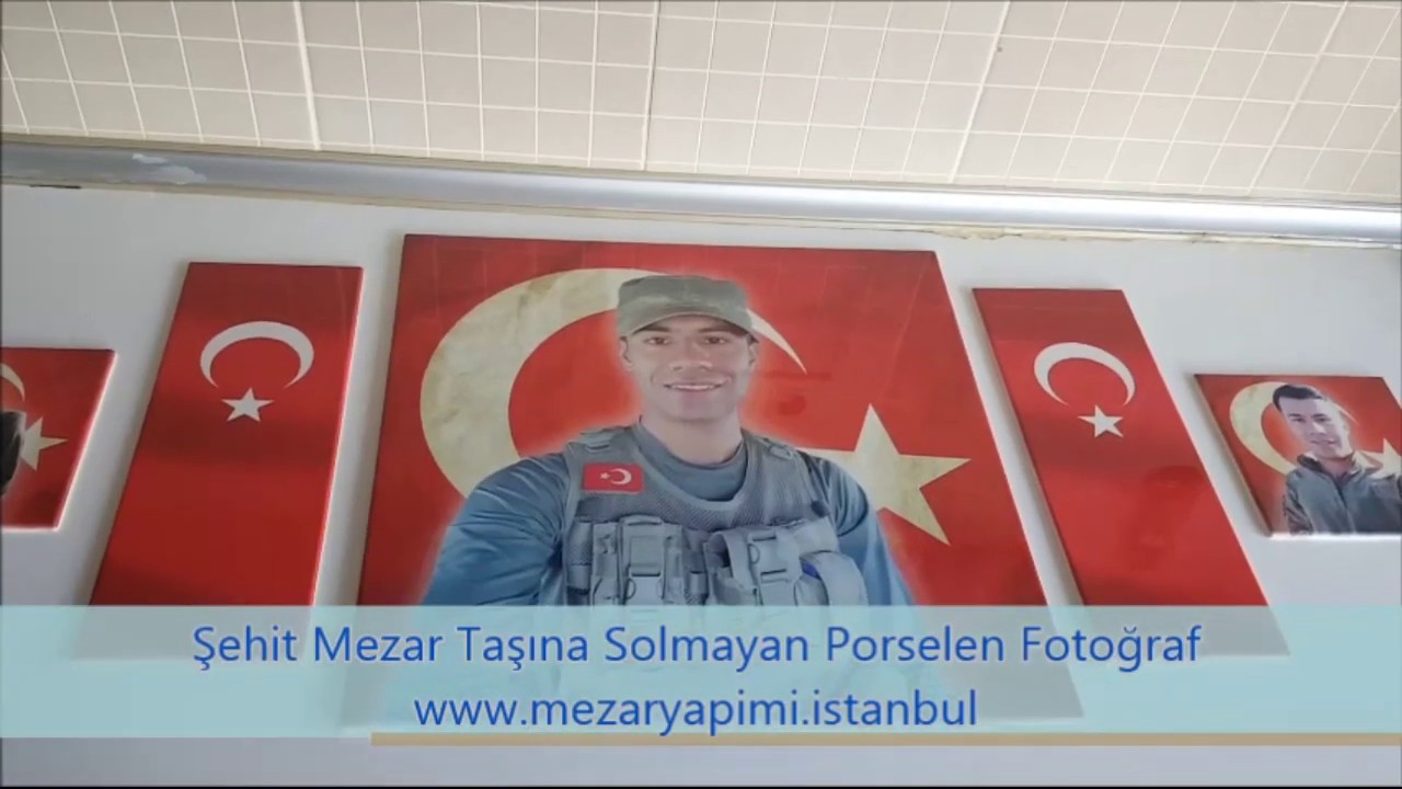 Şehit Mezar Taşına Solmayan Porselen Fotoğraf & Bayrak www.Mezar Yapimi.İstanbul