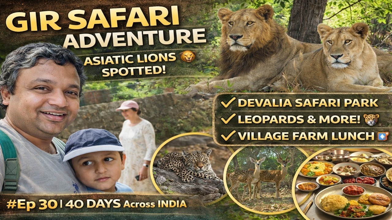 EP30 Gir Safari Adventure 🦁 | Asiatic Lions in Devalia Safari Park | Kathiawadi Village Lunch |