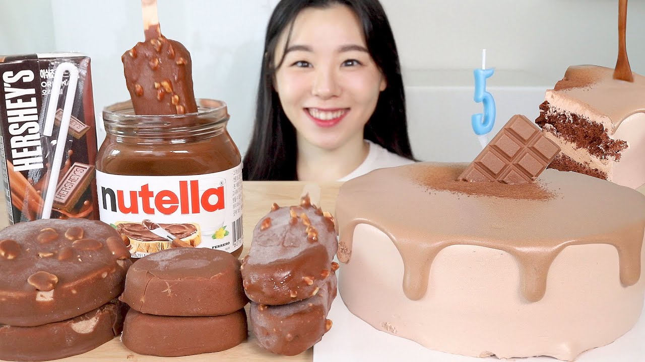SUB) ASMR Шоколад Десерт Мукбанг 🍫 Шоколадный торт Häagen Dazs Мороженое Хлеб Nutella Hershey's