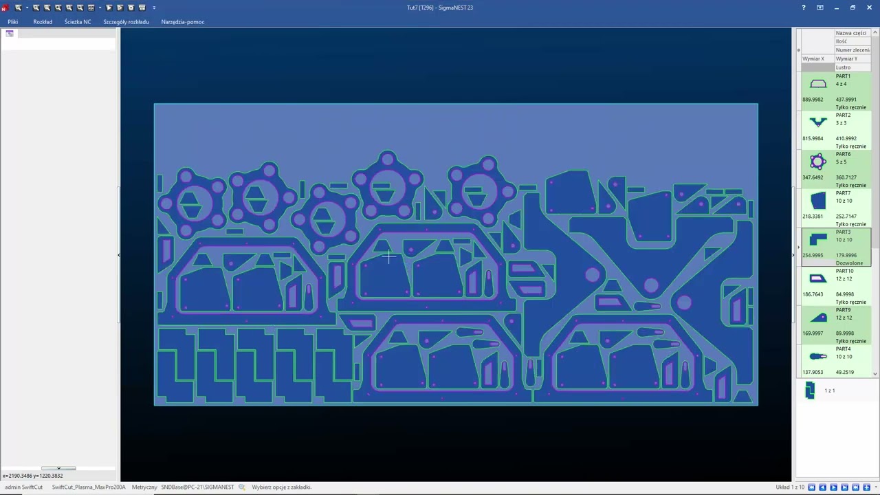 SigmaNEST - Grupowanie części - program CAD/CAM