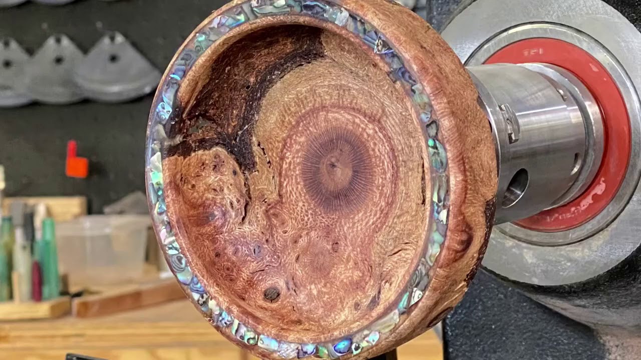 WoodTurning Live Oak Burl Bowl with Abalone Shell rim! Lathe life! 1