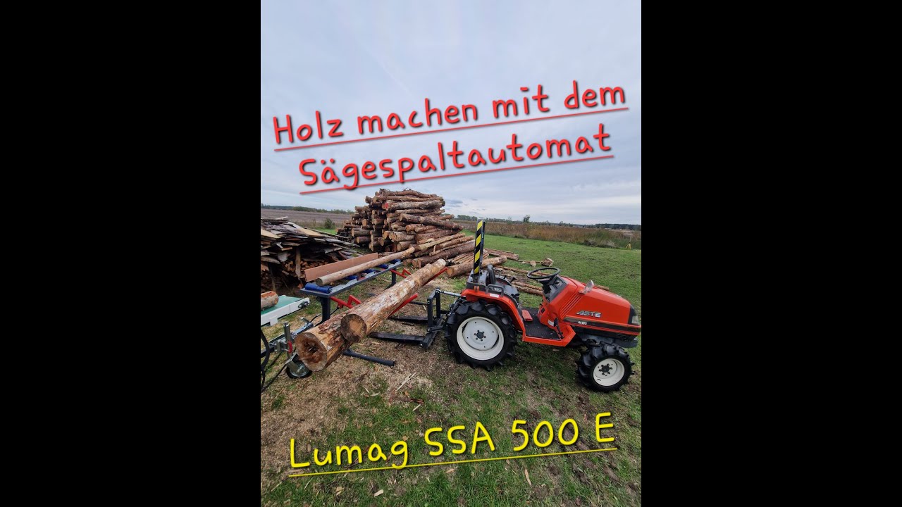 Holz machen mit dem Lumag Sägespaltautomat und dem Kubota Aste.
