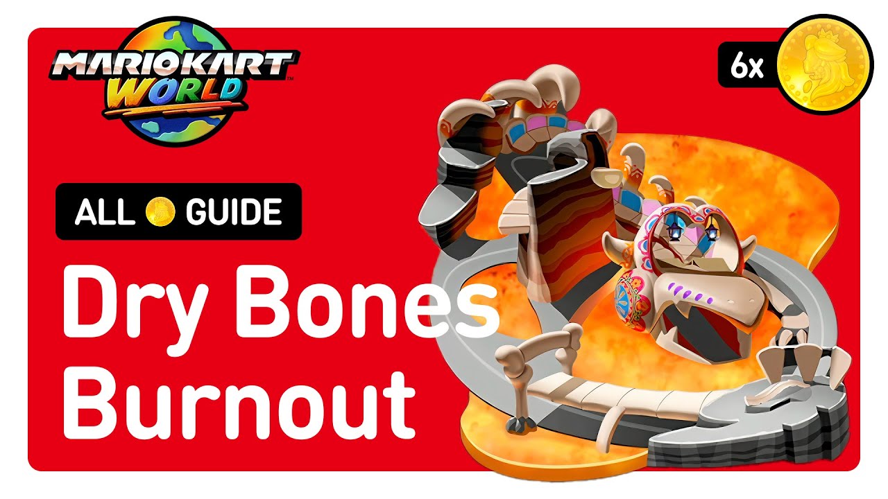 Mario Kart World - All Peach Medallion Locations in Dry Bones Burnout - 100% Completion Guide