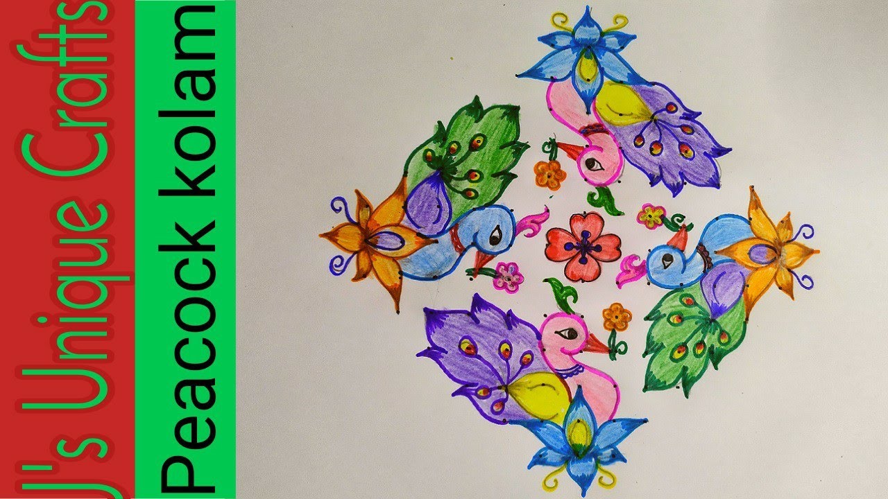13-3-3 dots kolam| Simple Peacock kolam with dots| மயில் கோலம் | J's Unique Crafts