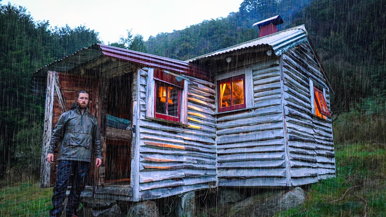 Overnight In Wooden Shack Heavy Rain Camping