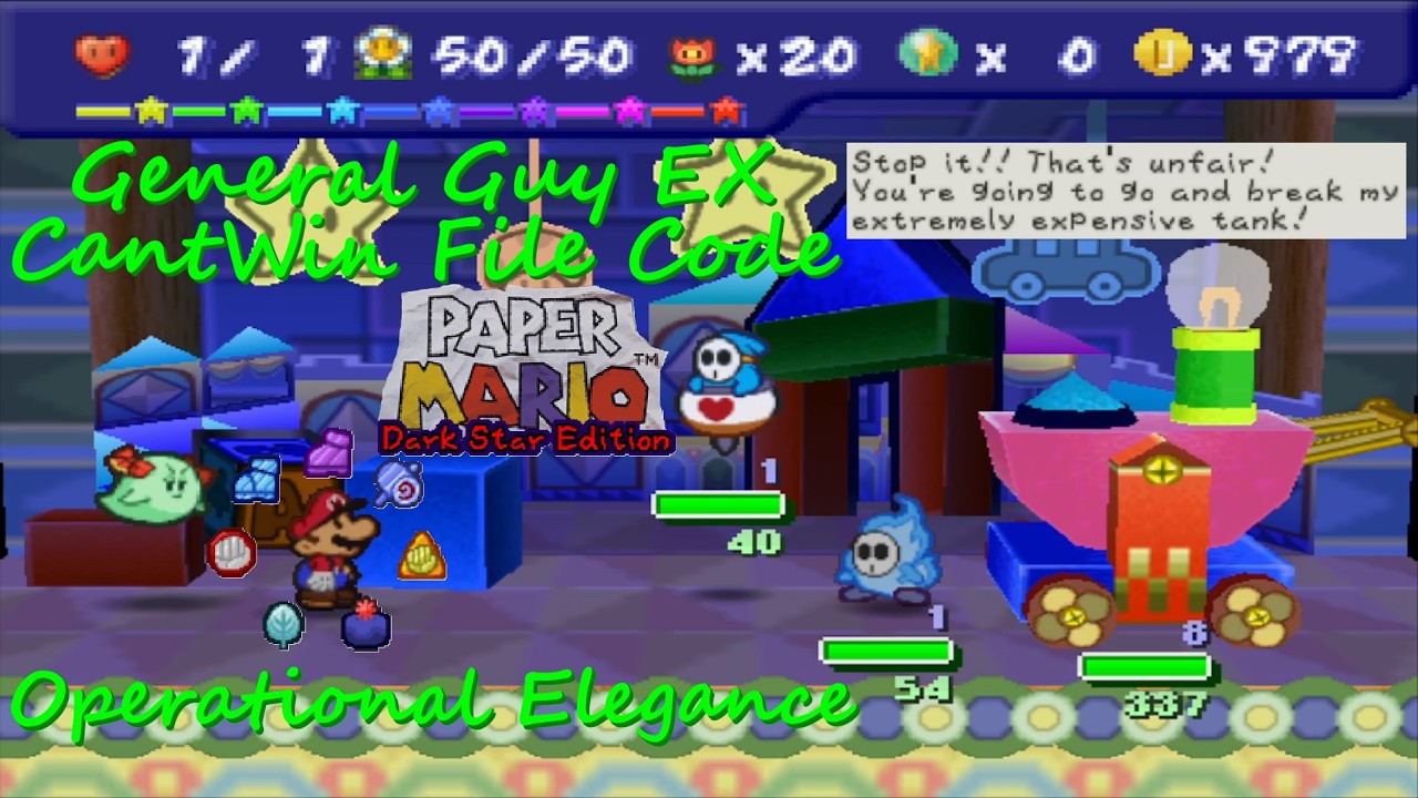Paper Mario Dark Star Edition: General Guy EX Fight with CantWin File Code (4.5x)