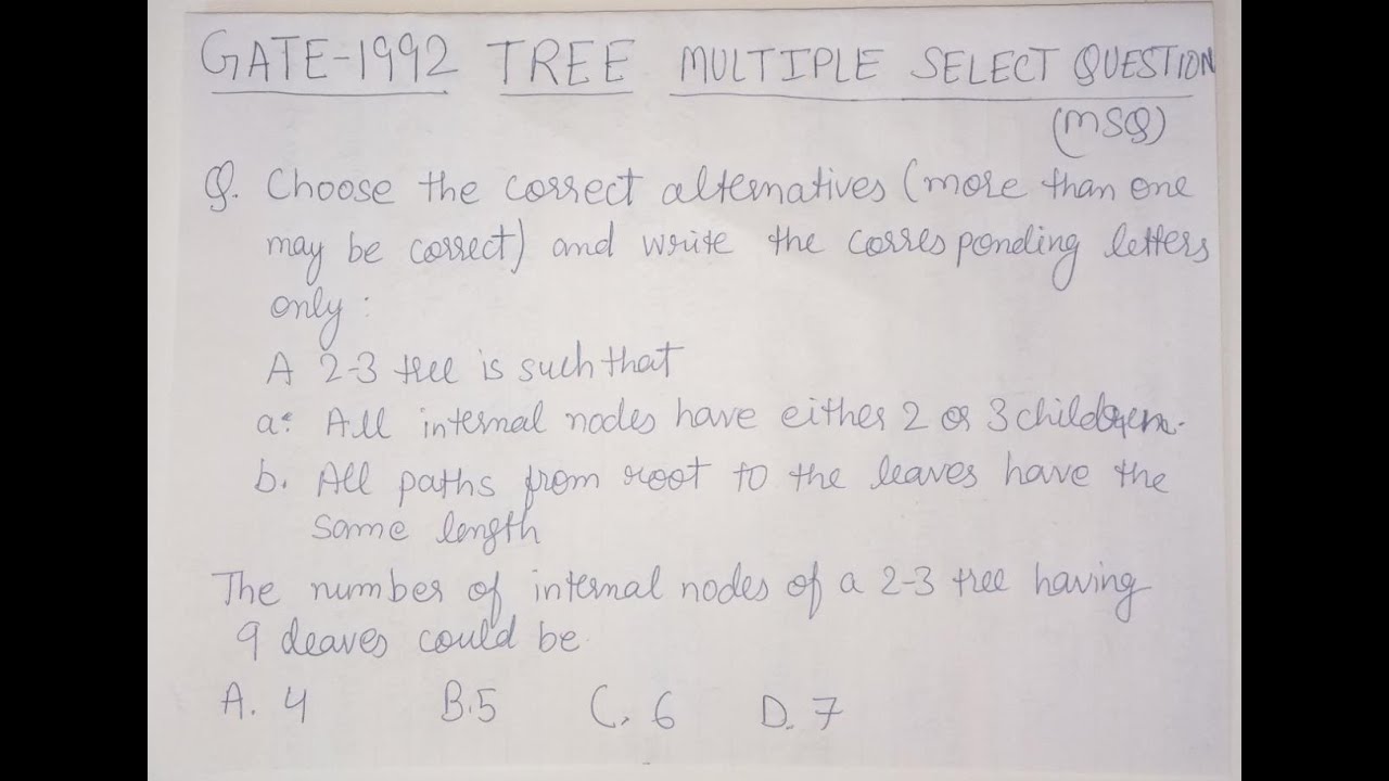 GATE 1992 CS/IT | DATA STRUCTURES | 2-3 TREE |Multiple Select Questions (MSQ) | Gate |Net|University