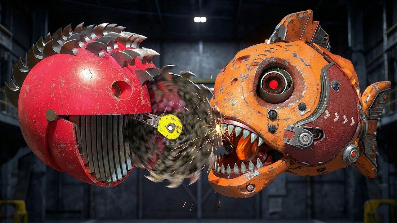 Pacman and Walking Robot Blade Trapped in a Moon Labyrinth Full of Machines and Robots