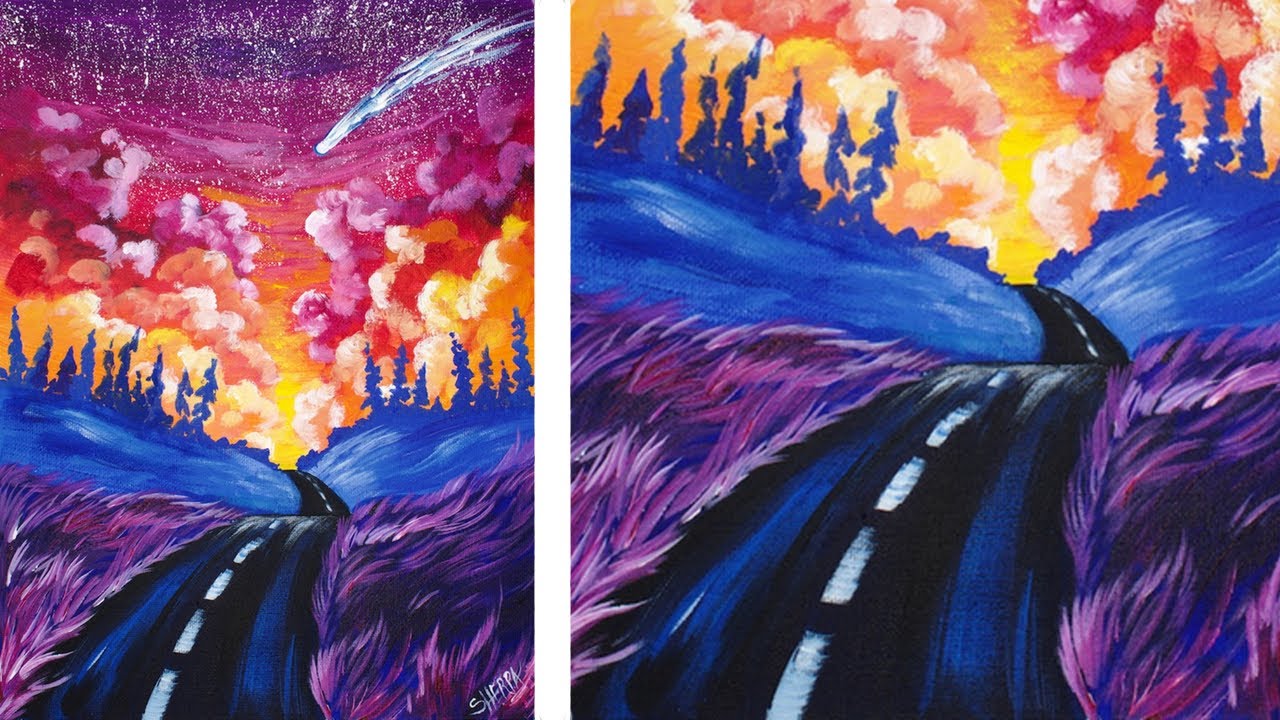 Acrylic Painting Step by Step Of a Road and Sunset Fantasy 🎨🌆 | TheArtSherpa