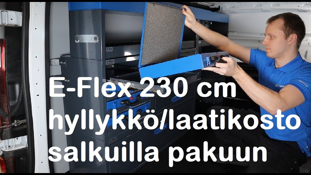 Tuote-esittely E-Flex 230 cm hyllykk&ouml;/laatikosto salkuilla, korkeus 123 cm