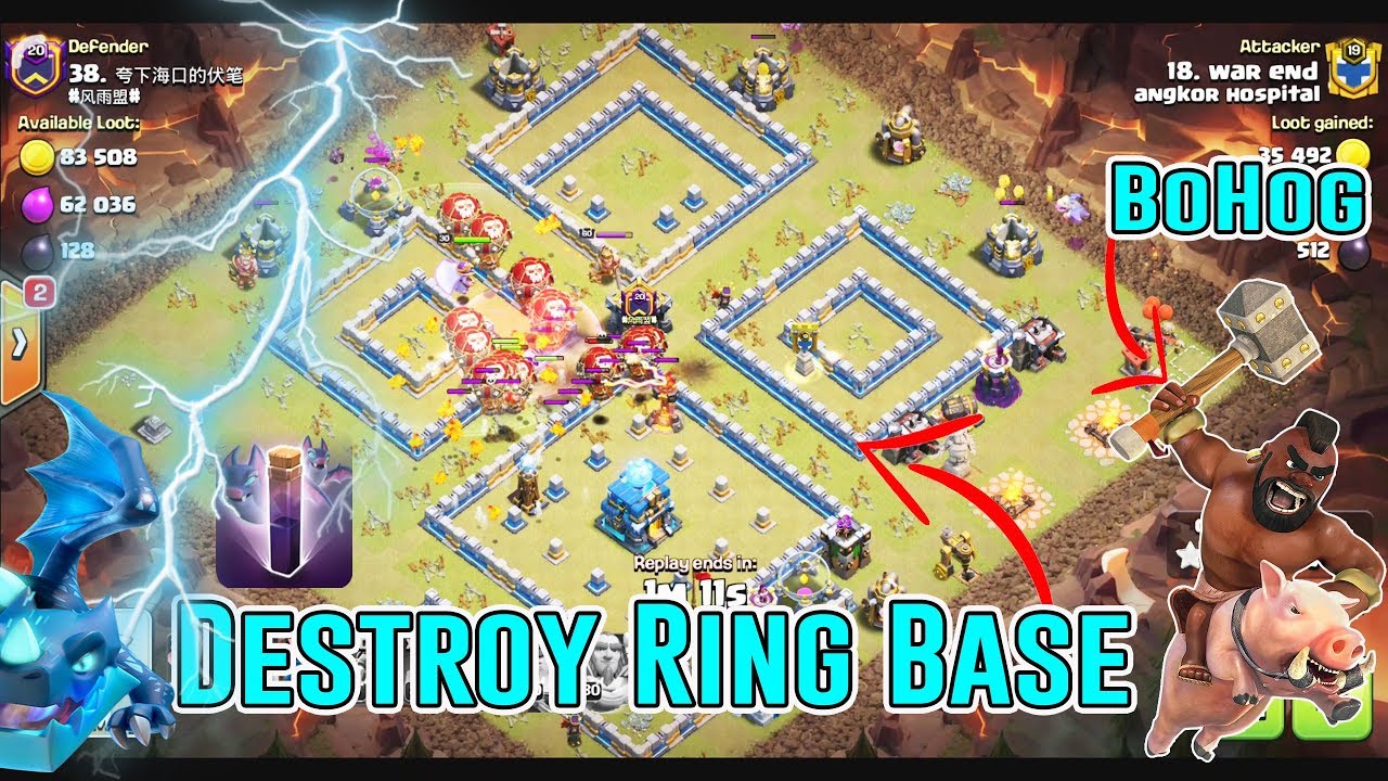 DESTROY RING BASE TH12 - ANY AIR STRATEGIES & BOHOG ATTACK ( Clash of Clans )
